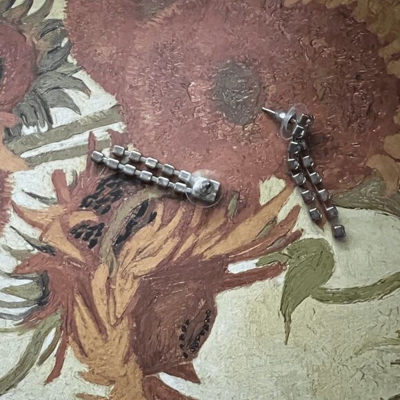 vtg 60s rhinestone pierced dangle earrings shiny delicate feminine romantic glam - Picture 7 of 7